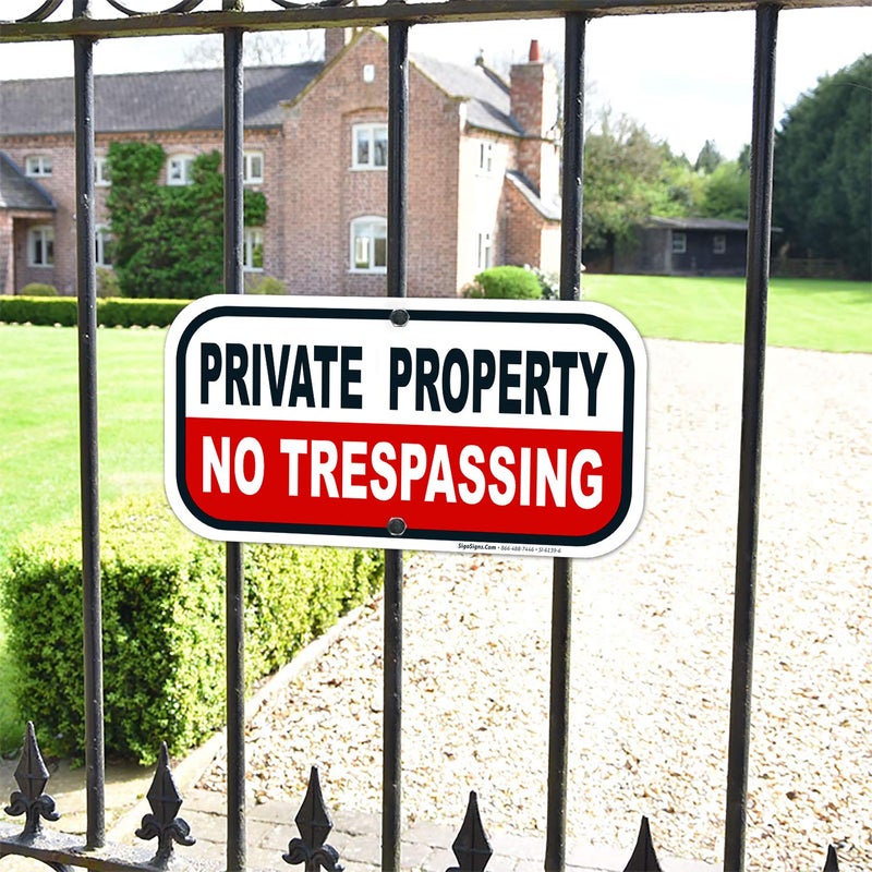 Sigo Signs No Trespassing Private Property Sign, Red Background, (4 Pack) 6x12 Inches, Rust Free .040 Aluminum, Fade Resistant, Made in USA - Image 2